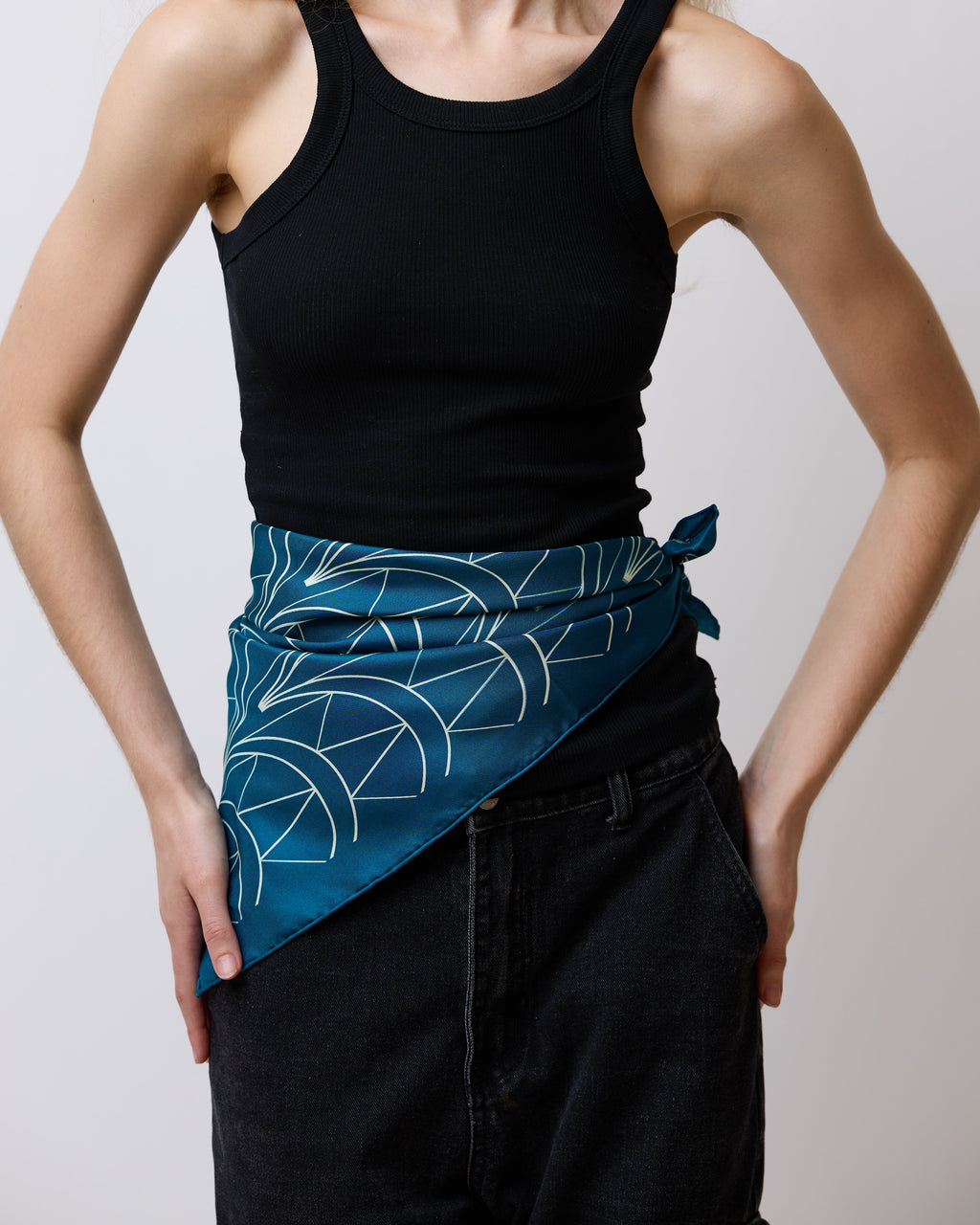 "Chrysler" Silk Bandana Scarf - Skyline Teal