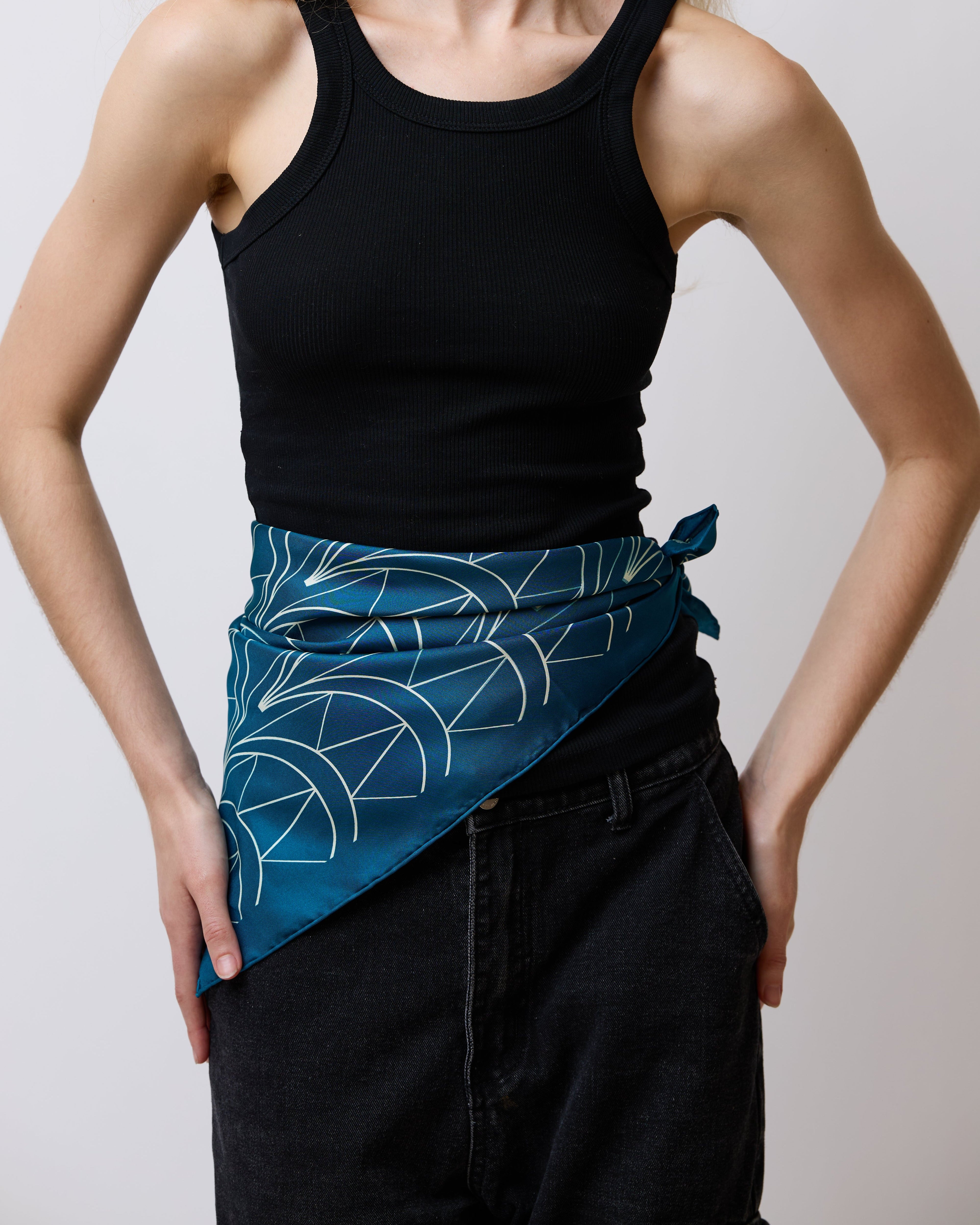 "Chrysler" Silk Bandana Scarf - Skyline Teal