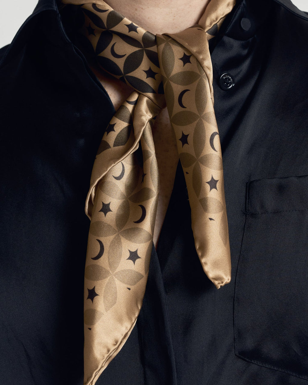 "Moonlit Stars" Silk Bandana Scarf - Gold