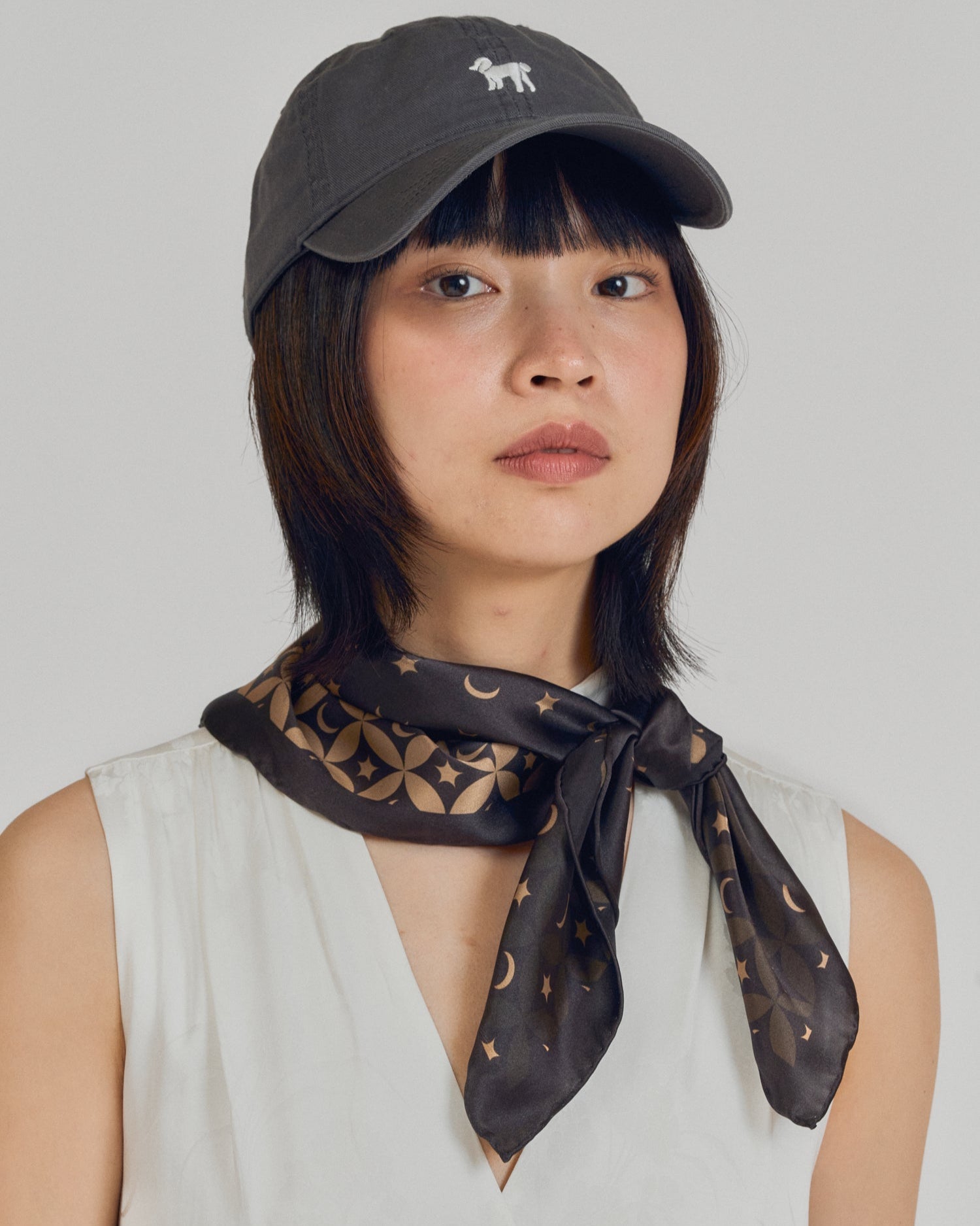 "Moonlit Stars" Silk Bandana Scarf - Black