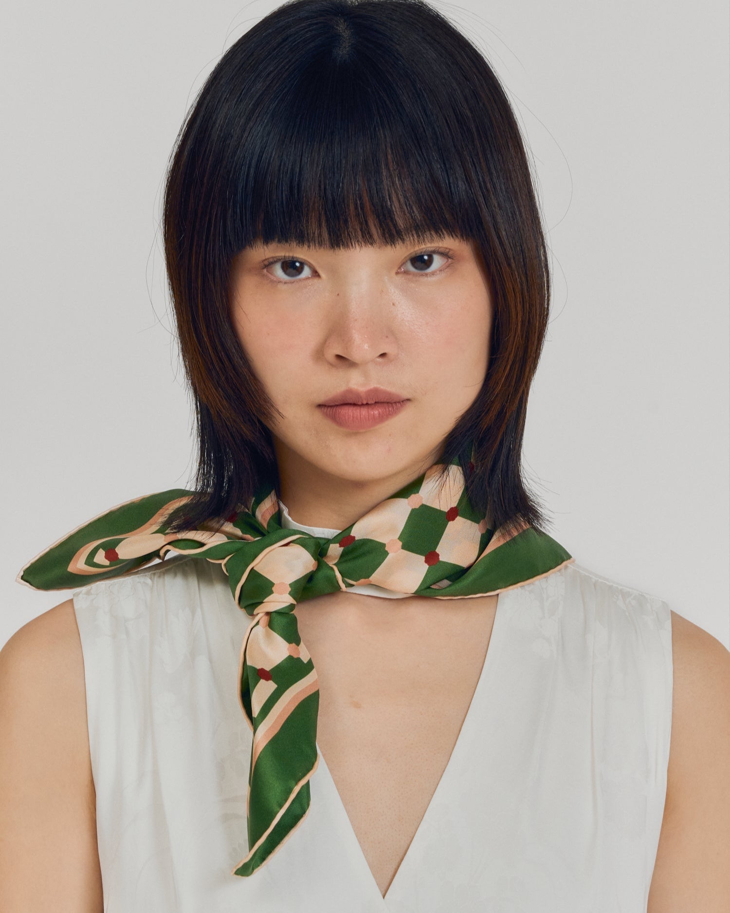 "Checkerboard" Silk Bandana Scarf - Green