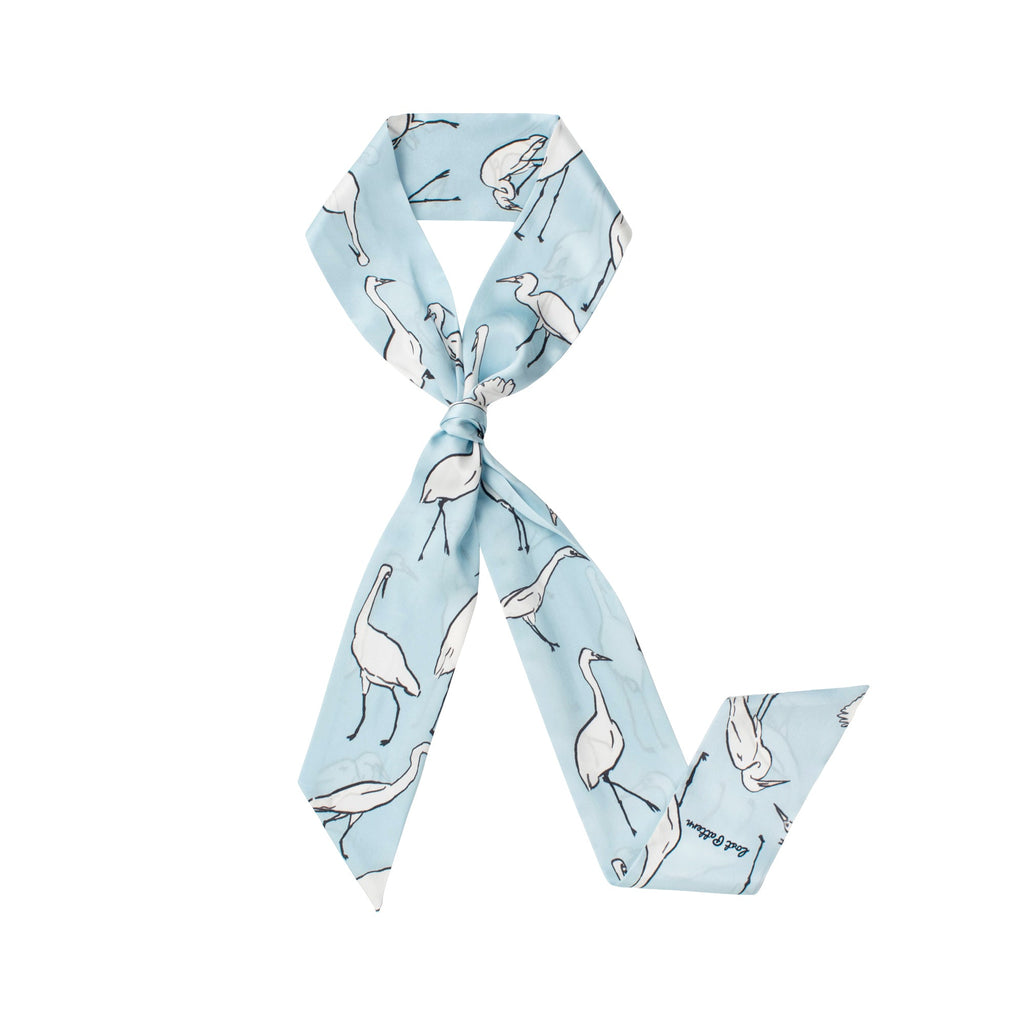 "Little Egret" Silk Neck Bow Scarf - Light Blue