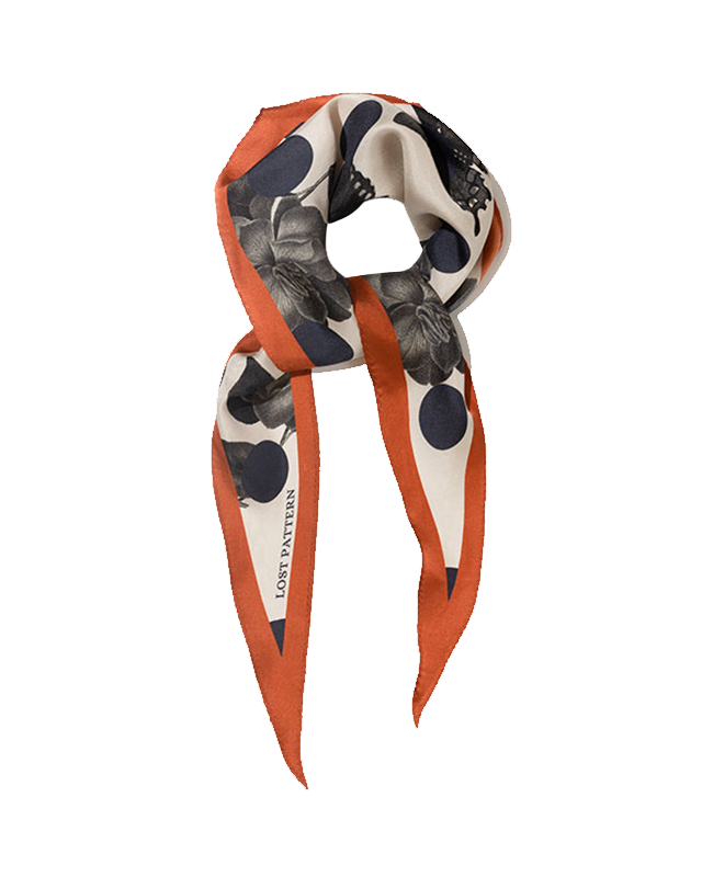 "Noir Floral" Silk Diamond Neckerchief - Caramel - LOST PATTERN Silk Bandana