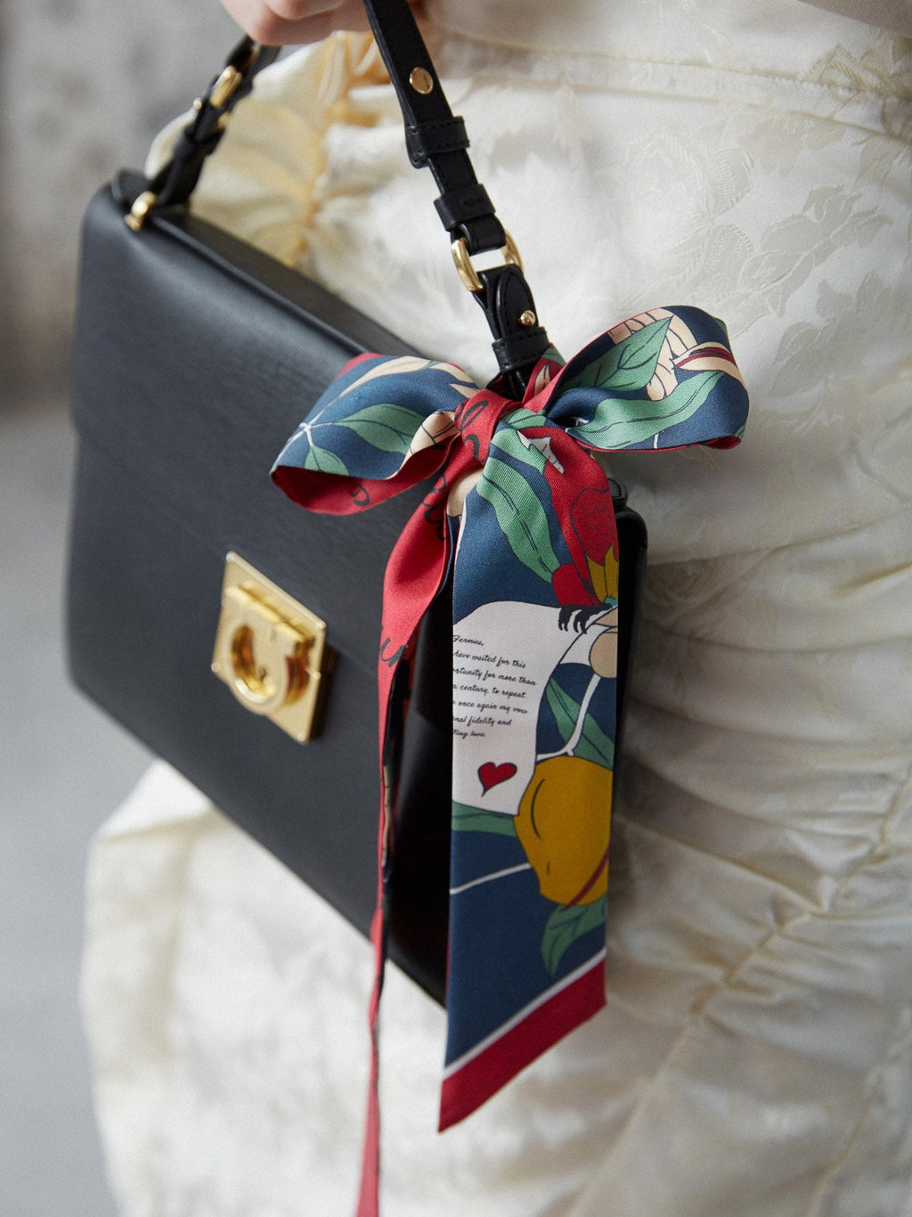 "El Amor" Silk Twill Skinny Scarf- Tropical Red & Blue