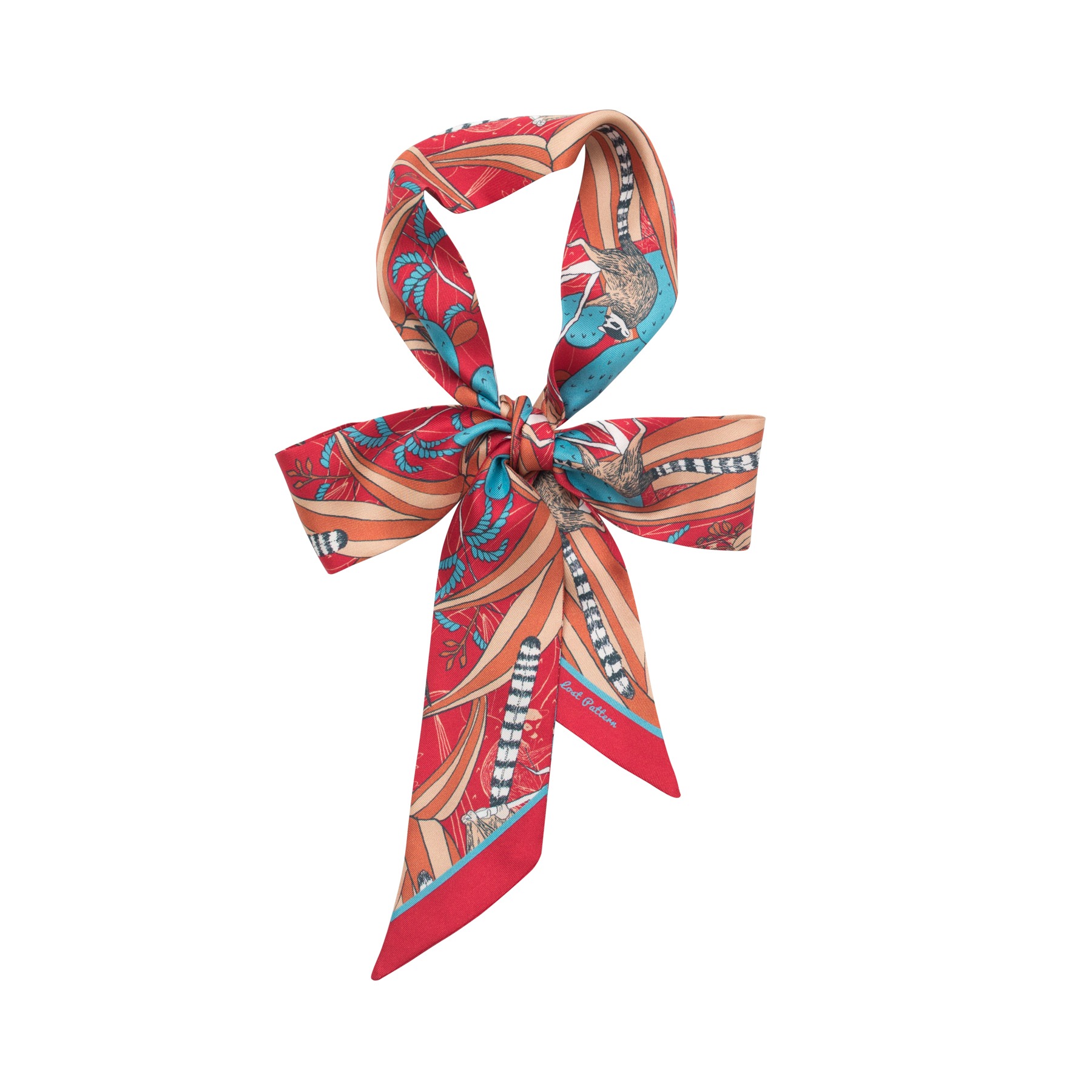 "Madagascar" Silk Skinny Scarf - Red