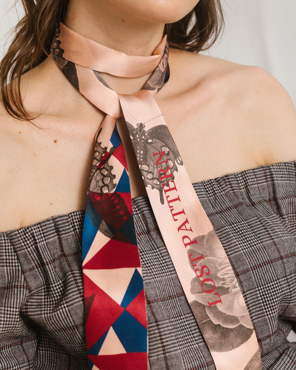 "Prism" Silk Skinny Scarf - Crimson Red
