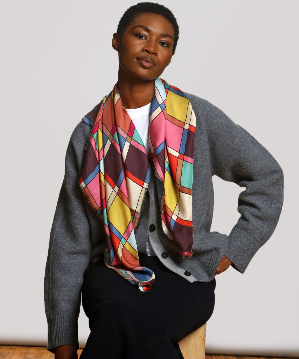 Windowpane 35" Silk Square Scarf