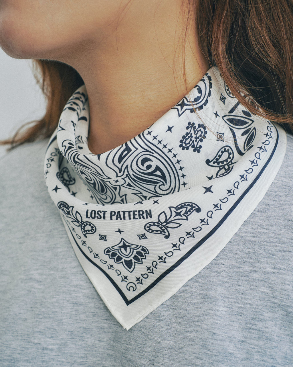“Paisley" Silk Bandana Scarf - Moonlight White