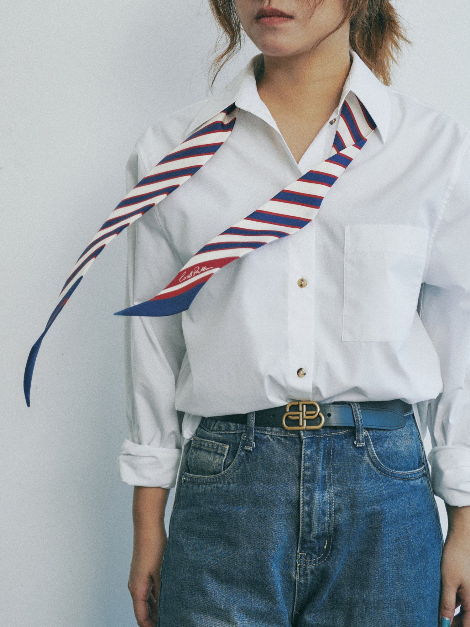 "La Marinière" Silk Skinny Scarf - Navy