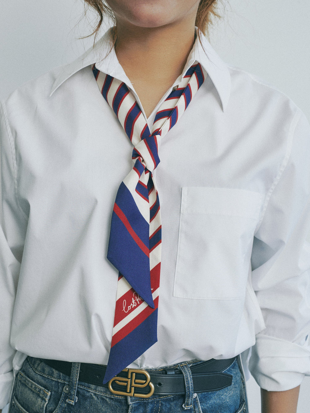 "La Marinière" Silk Skinny Scarf - Navy