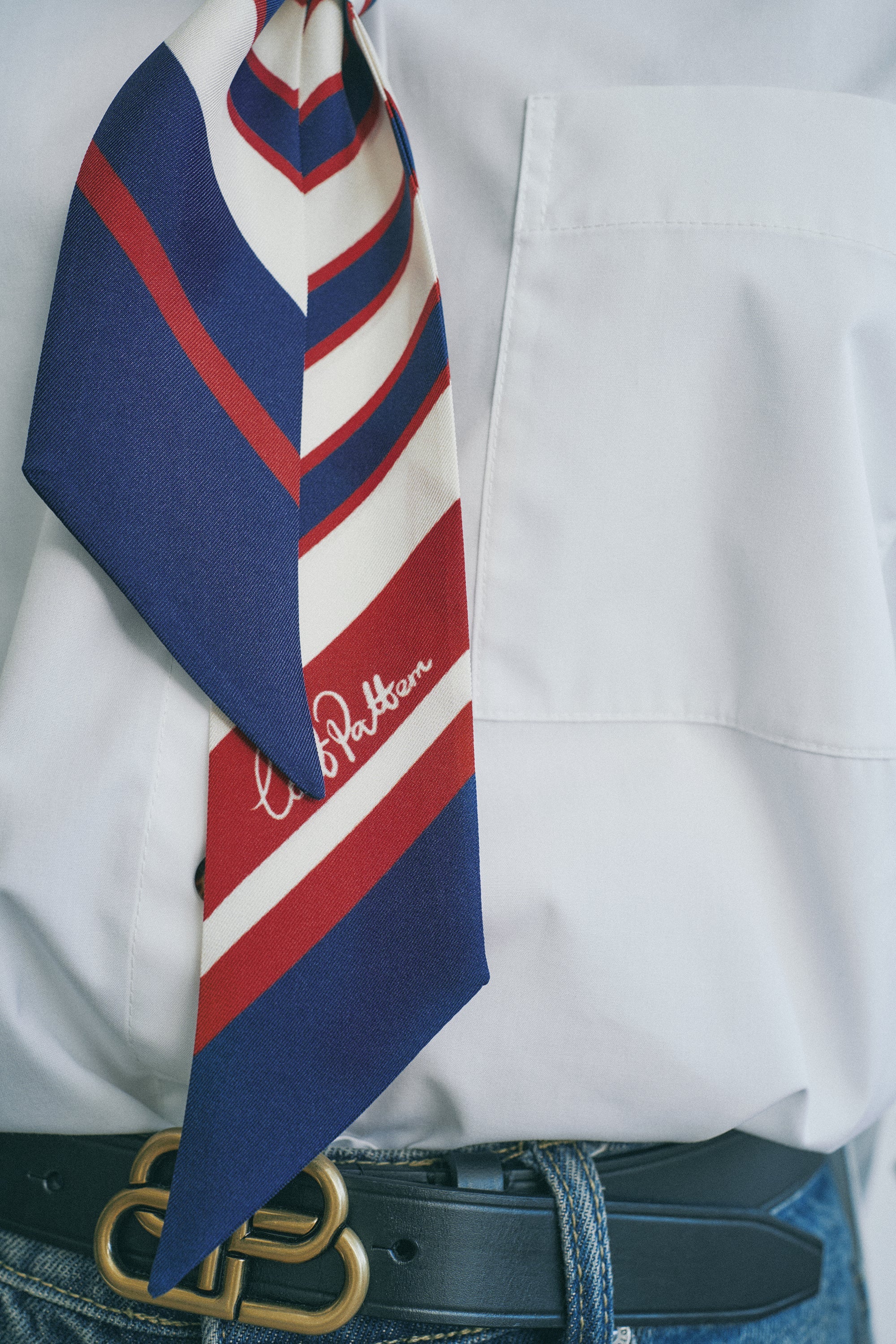 "La Marinière" Silk Skinny Scarf - Navy