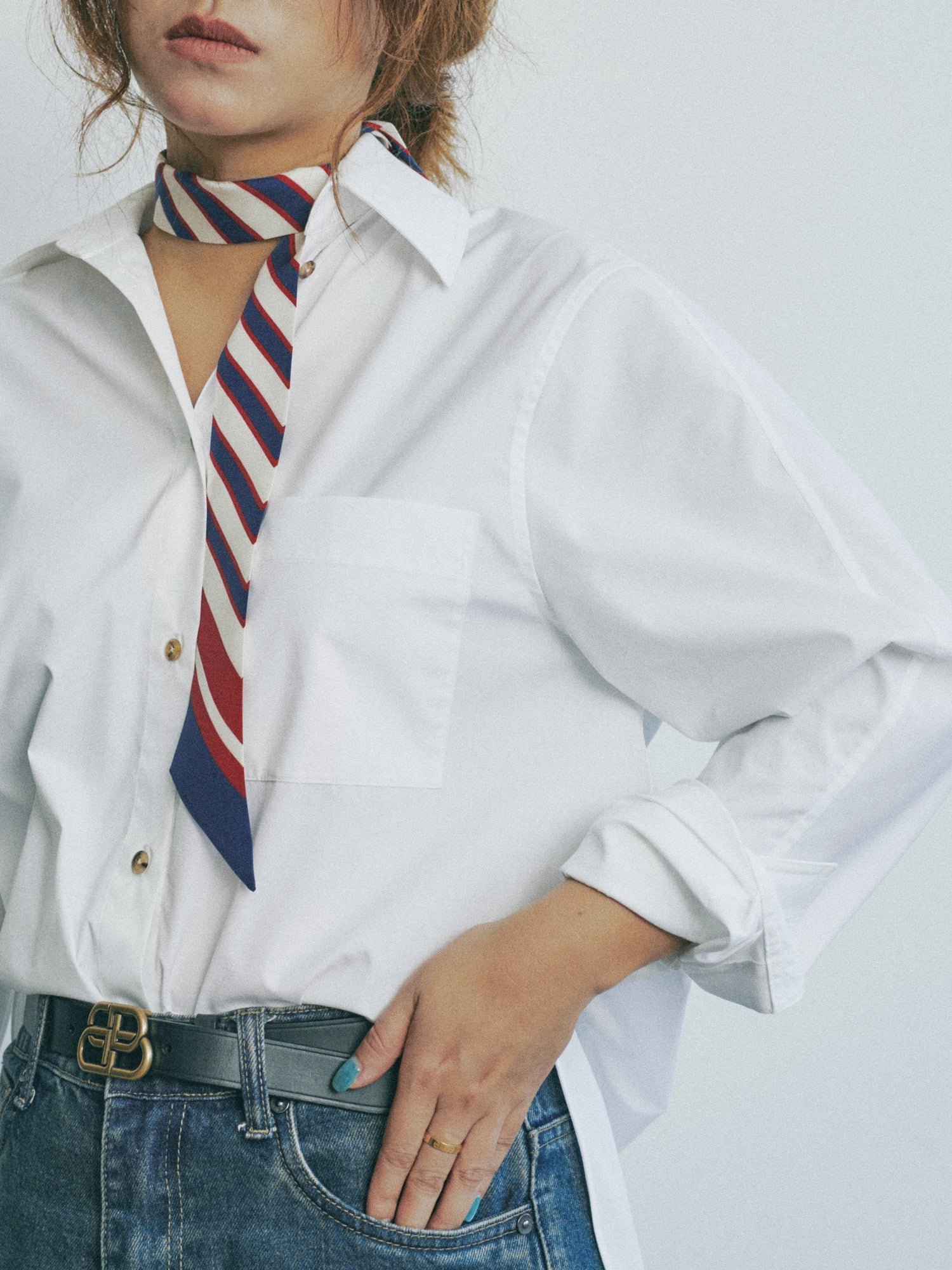 "La Marinière" Silk Skinny Scarf - Navy