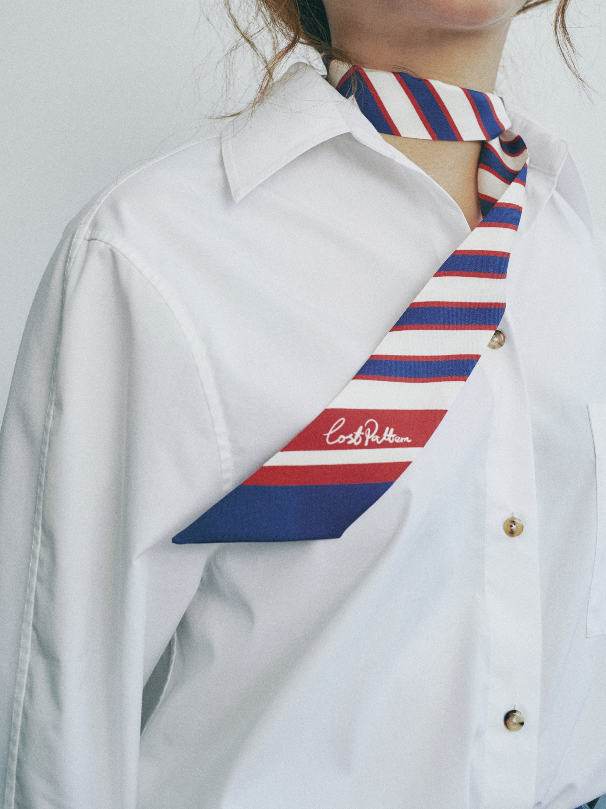 "La Marinière" Silk Skinny Scarf - Navy