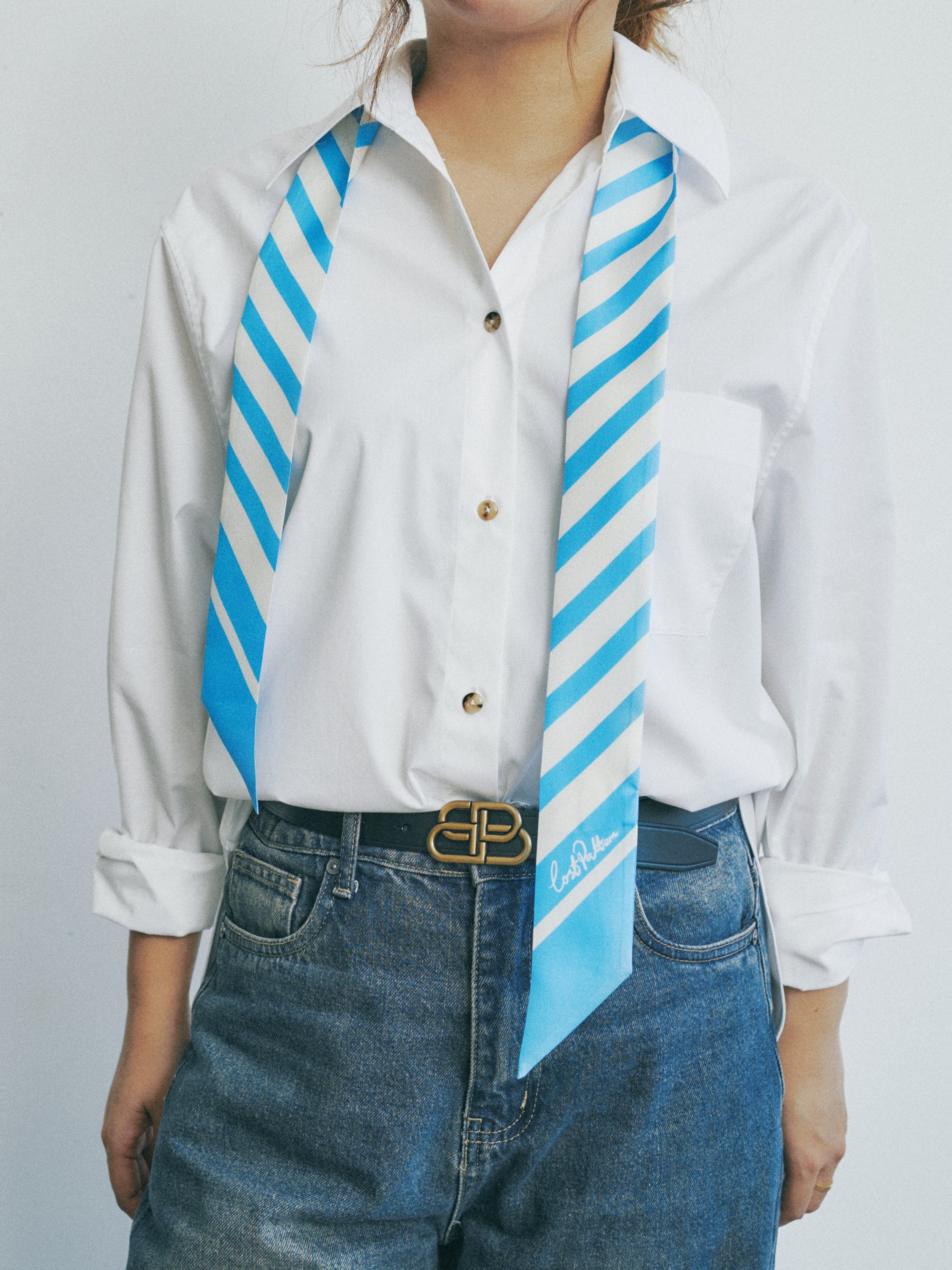 "La Marinière" Silk Skinny Scarf - Sky Blue