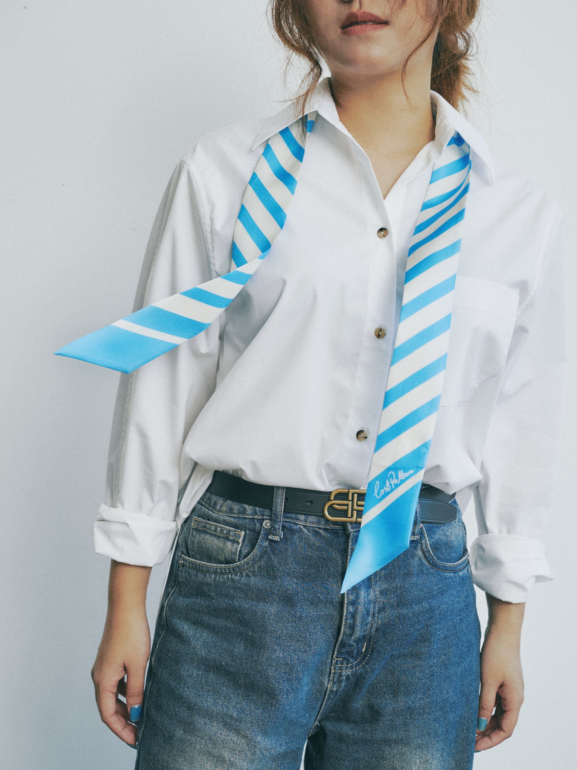 "La Marinière" Silk Skinny Scarf - Sky Blue