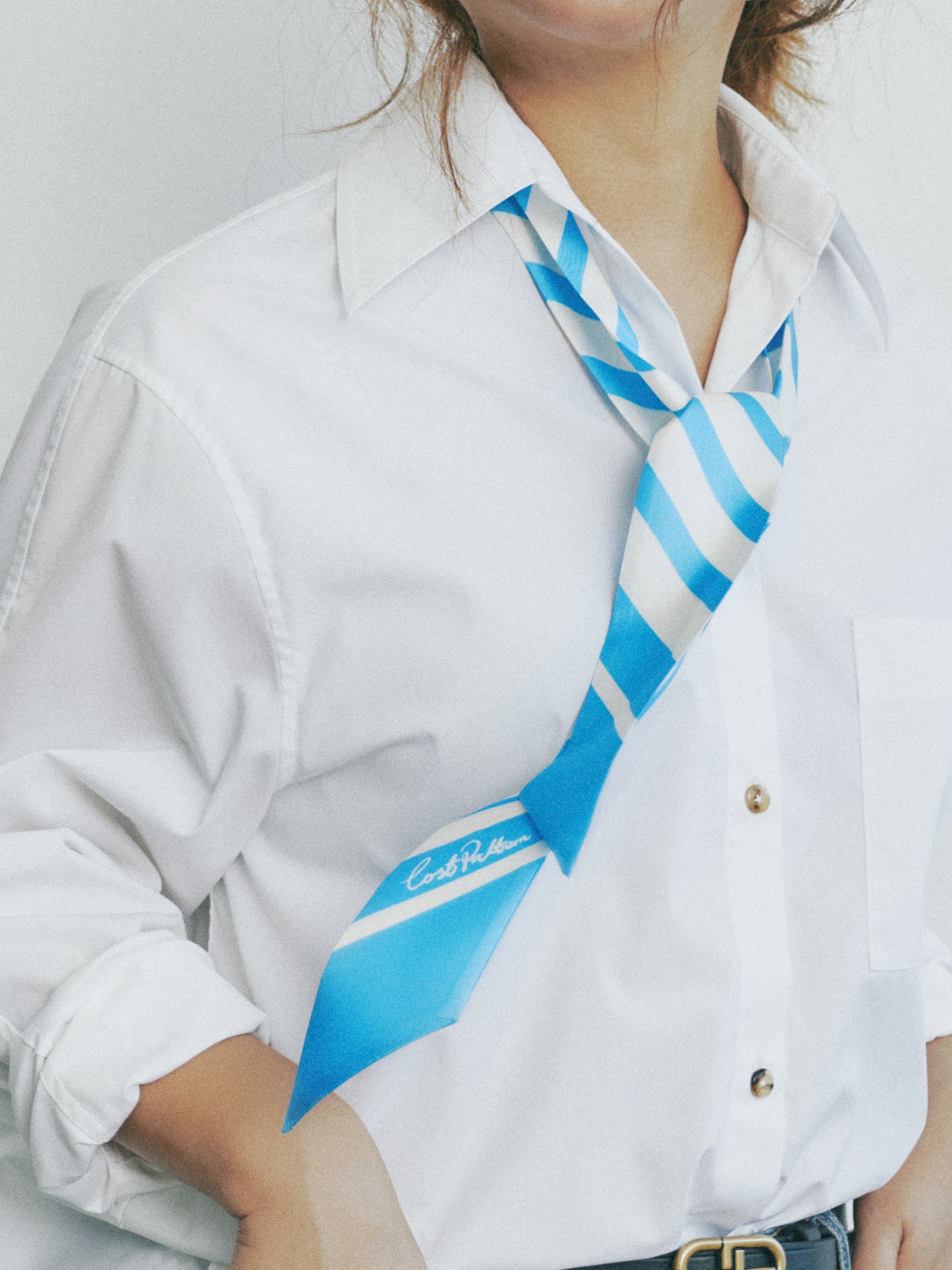 "La Marinière" Silk Skinny Scarf - Sky Blue