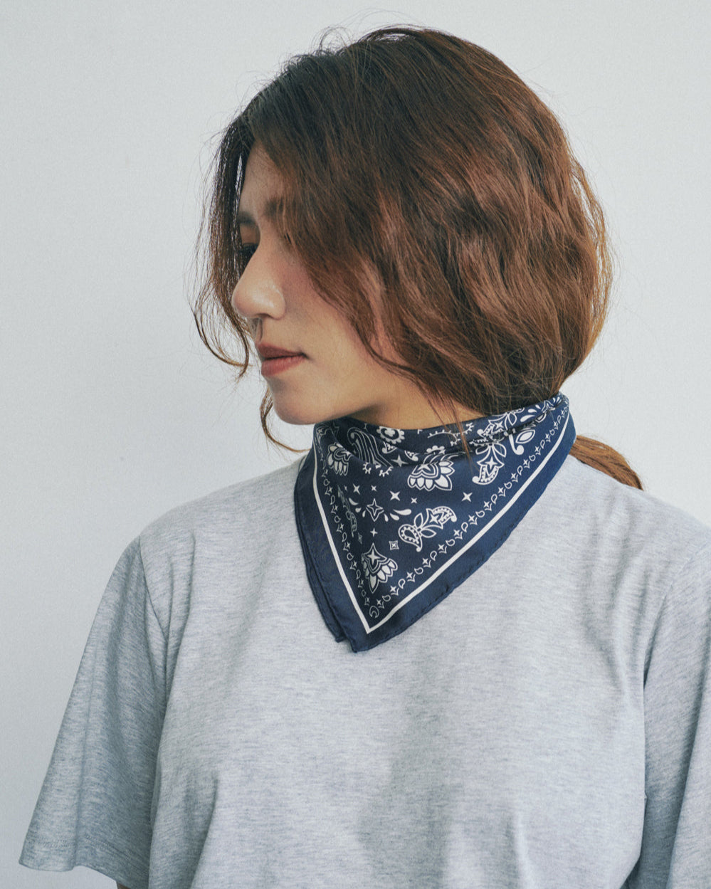 “Paisley" Silk Bandana Scarf - Midnight Blue