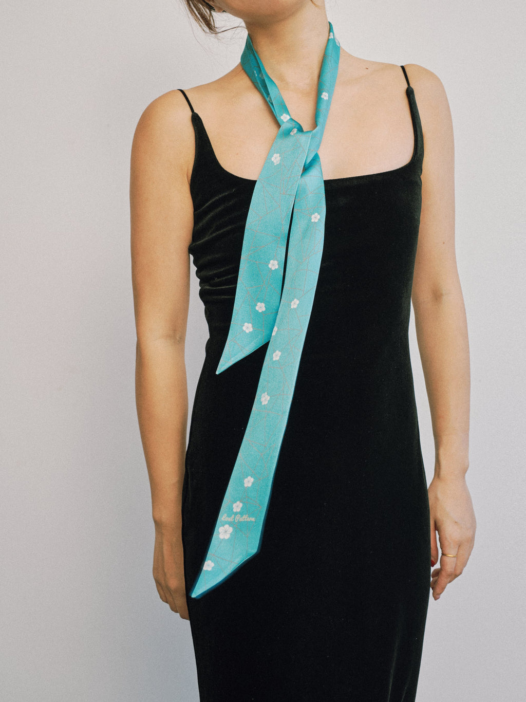 "Almond Blossom" Silk Skinny Scarf - Turquoise
