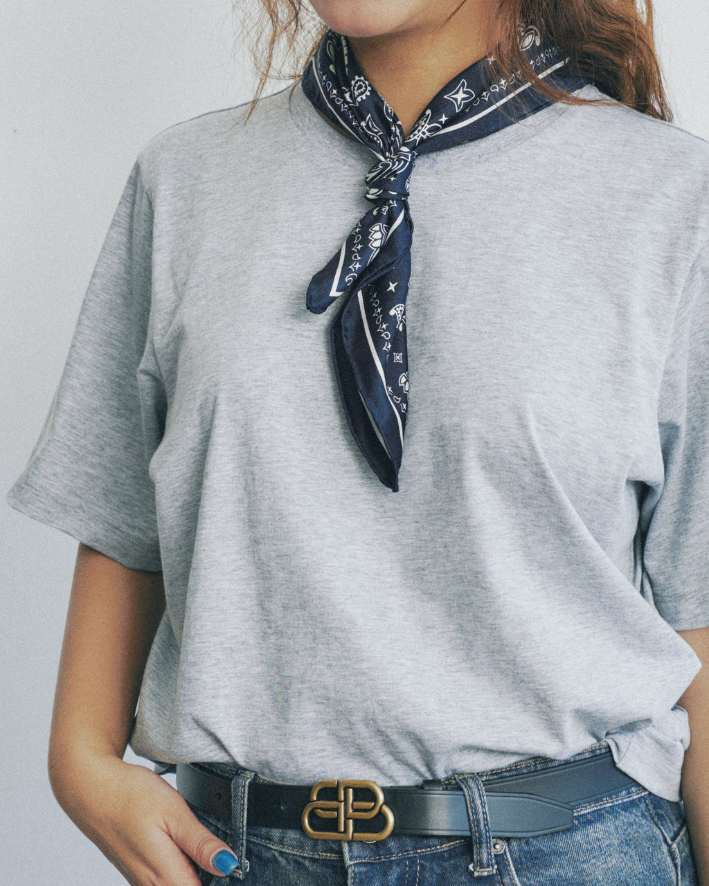 “Paisley" Silk Bandana Scarf - Midnight Blue