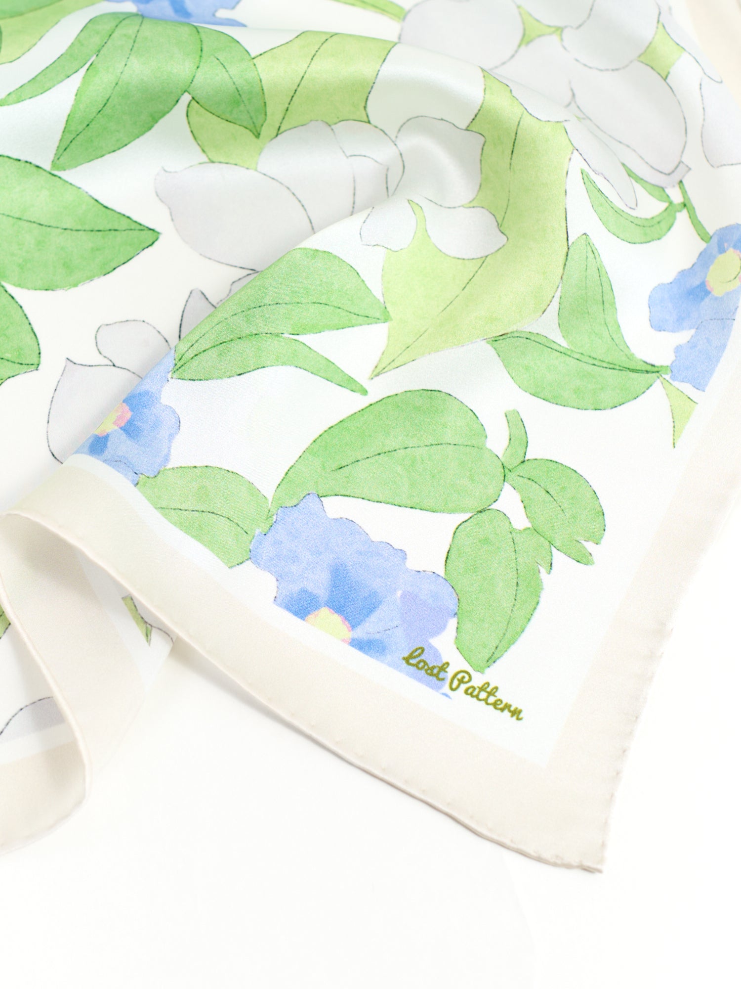 "Rosebay" Silk Bandana Scarf - Silver & Blue