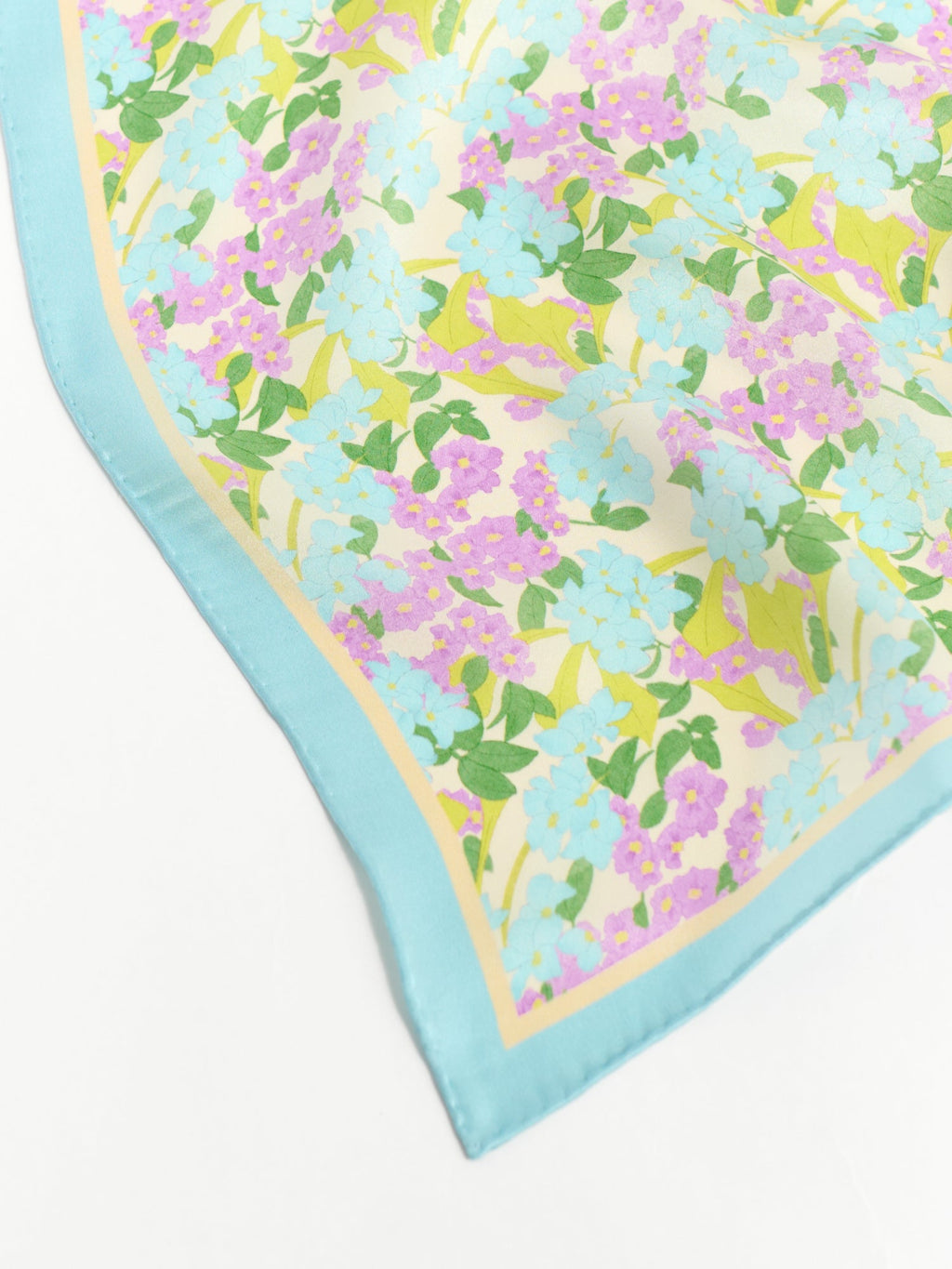 "Rosebay Floret" Silk Bandana Scarf - Blue