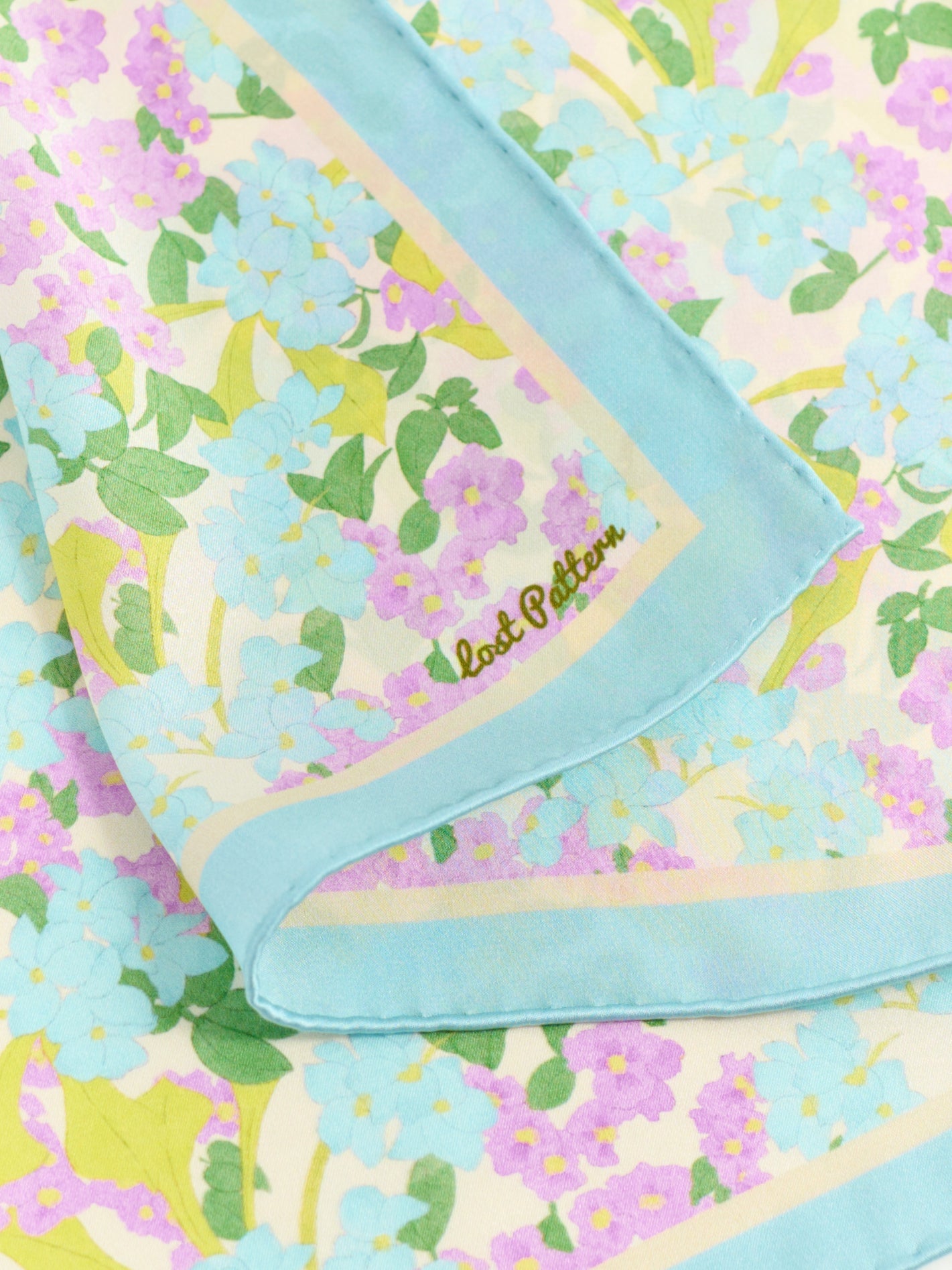 "Rosebay Floret" Silk Bandana Scarf - Blue