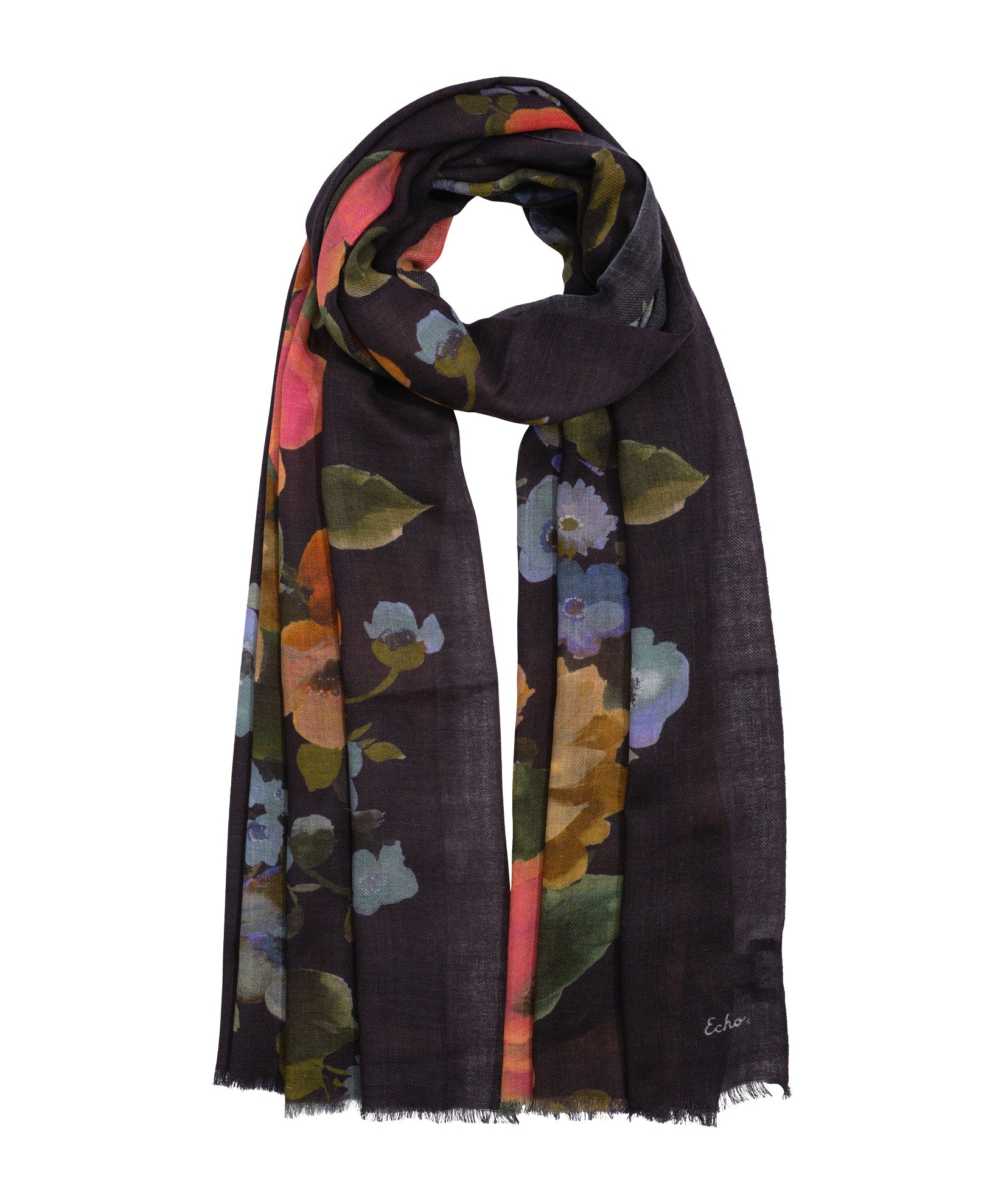 Painted Floral Wrap in color navy